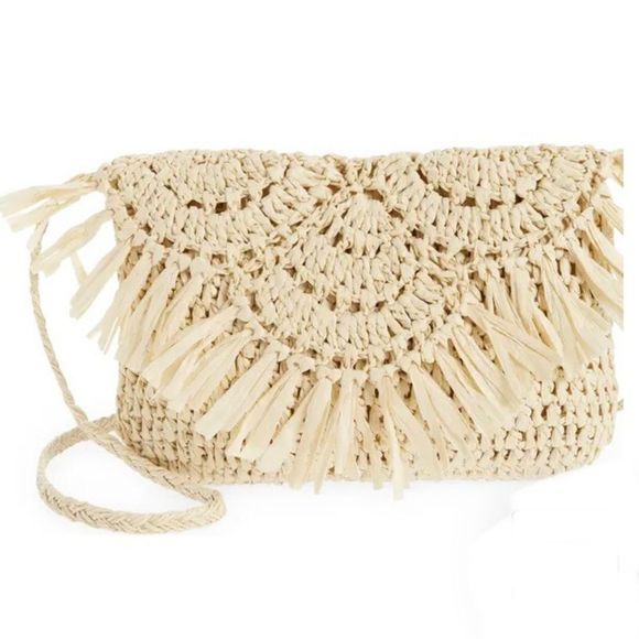 Crossbody Crocheted Straw Bag by Urban Expressions VEGAN 10.5 x 7 x 0.5 inches - Picture 3 of 15